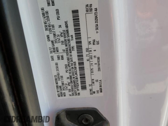 2018 Ford F-150 XL with VIN 1FTEX1CB1JKC58165, listed as a Copart auction lot 61529075 with 105,771 mi miles and Salvage title. Bid and sale history available at DreamBid. Image 12.