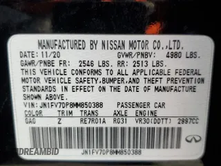 2021 Infiniti Q50 Red Sport 400 with VIN JN1FV7DP8MM850388, listed as a Copart auction lot 86922294 with 50,220 mi miles and Salvage Title. Bid and sale history available at DreamBid. Image 12.
