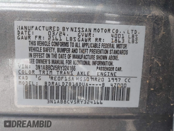 2024 Nissan Sentra SV with VIN 3N1AB8CV5RY324166, listed as a IAAI auction lot 41794059 with 11,465 mi miles and . Bid and sale history available at DreamBid. Image 9.
