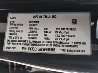 2025 Tesla Model 3 Long Range with VIN 5YJ3E1EA2SF995505, listed as a Copart auction lot 56682745 with 783 mi miles and Salvage title. Bid and sale history available at DreamBid. Image 12.