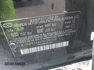 2019 Hyundai Sonata SE with VIN 5NPE24AF7KH783768, listed as a IAAI auction lot 41939133 with 113,105 mi miles and . Bid and sale history available at carsss.com. Image 9.