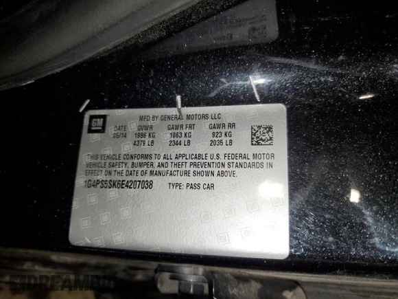 2014 Buick Verano Leather Group with VIN 1G4PS5SK6E4207038, listed as a Copart auction lot 47399165 with 87,839 mi miles and Salvage Title. Bid and sale history available at carsss.com. Image 12.