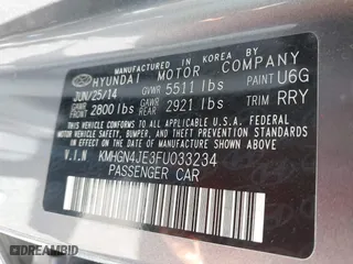 2015 Hyundai Genesis 3.8L with VIN KMHGN4JE3FU033234, listed as a IAAI auction lot 42049463 with 135,154 mi miles. Bid and sale history available at carsss.com. Image 9.