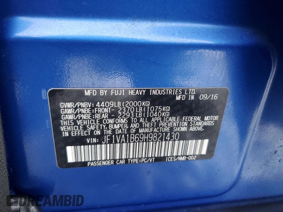 2017 Subaru WRX with VIN JF1VA1B69H9821430, listed as a Copart auction lot 44889635 with 100,827 mi miles and Salvage Title. Bid and sale history available at carsss.com. Image 15.