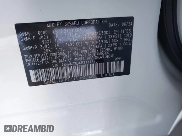 2024 Subaru Ascent Touring с VIN 4S4WMAWD6R3444330, выставлен на аукционе IAAI как лот 41223553 с пробегом 10 134 миль миль и . История ставок и продаж доступна на DreamBid. Изображение 9.