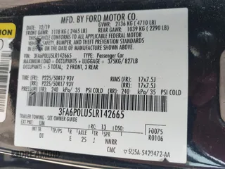 2020 Ford Fusion SE with VIN 3FA6P0LU5LR142665, listed as a IAAI auction lot 42415611 with 101,686 mi miles and . Bid and sale history available at DreamBid. Image 9.