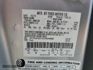 2012 Ford F-150 XL with VIN 1FTFW1ETXCFB34968, listed as a Copart auction lot 47210295 with 299,454 mi miles and Salvage Title. Bid and sale history available at carsss.com. Image 15.
