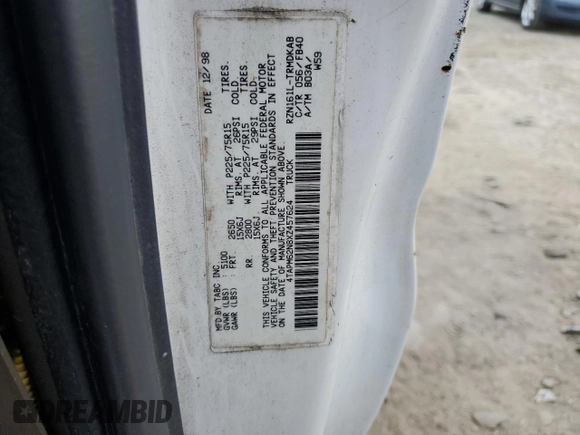 1999 Toyota Tacoma with VIN 4TAPM62N8XZ457624, listed as a Copart auction lot 71565904 with 133,851 mi miles and Salvage Title. Bid and sale history available at DreamBid. Image 12.