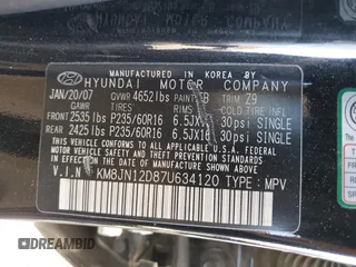 2007 Hyundai Tucson SE with VIN KM8JN12D87U634120, listed as a Copart auction lot 68284734 with 141,429 mi miles and Salvage Title. Bid and sale history available at carsss.com. Image 12.
