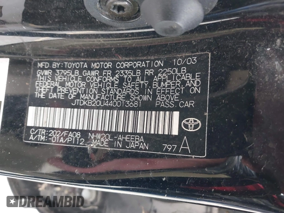 2004 Toyota Prius z VIN JTDKB20U440013681, wystawiony jako IAAI lot #42317573 z przebiegiem Nie podano mil oraz . Historia ofert i sprzedaży dostępna na DreamBid. Obrazek 9.