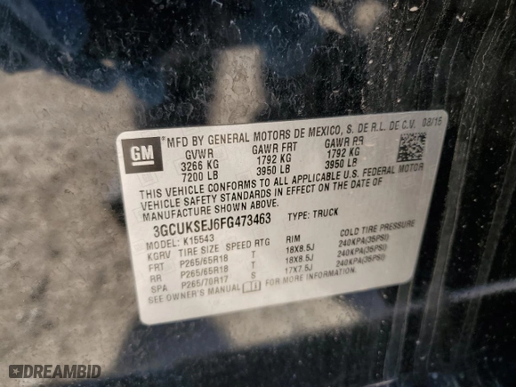 2015 Chevrolet Silverado 1500 LTZ with VIN 3GCUKSEJ6FG473463, listed as a Copart auction lot 88490955 with 177,015 mi miles and Clean Title. Bid and sale history available at carsss.com. Image 12.