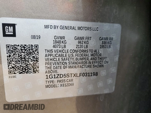2020 Chevrolet Malibu LT with VIN 1G1ZD5STXLF031198, listed as a Copart auction lot 43332205 with 93,493 mi miles and Salvage Title. Bid and sale history available at carsss.com. Image 15.