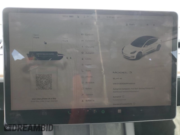 2023 Tesla Model 3 с VIN 5YJ3E1EA0PF448305, выставлен на аукционе Copart как лот 65409055 с пробегом 92 242 миль миль и На запчасти • Non repairable. История ставок и продаж доступна на DreamBid. Изображение 9.
