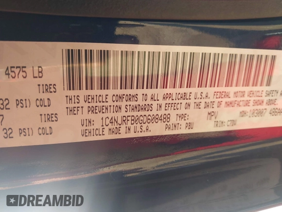 2016 Jeep Patriot Latitude with VIN 1C4NJRFB0GD608488, listed as a IAAI auction lot 42427746 with 88,325 mi miles and . Bid and sale history available at DreamBid. Image 9.