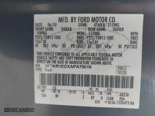 2010 Ford Ranger XL with VIN 1FTKR1EDXAPA70016, listed as a IAAI auction lot 41091448 with 106,105 mi miles. Bid and sale history available at carsss.com. Image 9.