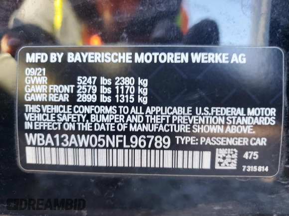 2022 BMW 4 Series M440i xDrive z VIN WBA13AW05NFL96789, wystawiony jako Copart lot #42176485 z przebiegiem Nie podano mil oraz Szkoda całkowita • Salvage title. Historia ofert i sprzedaży dostępna na DreamBid. Obrazek 14.