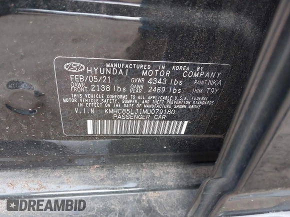 2021 Hyundai Ioniq Limited with VIN KMHC85LJ1MU079180, listed as a IAAI auction lot 41503959 with 33,679 mi miles and . Bid and sale history available at DreamBid. Image 9.