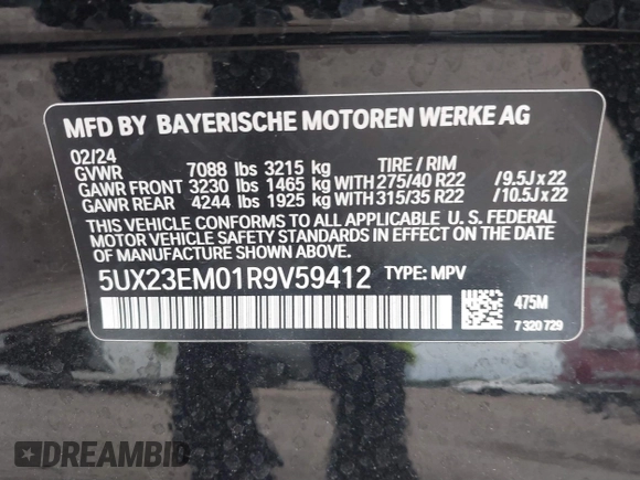 2024 BMW X7 xDrive40i z VIN 5UX23EM01R9V59412, wystawiony jako IAAI lot #41890300 z przebiegiem 11 867 mil mil oraz . Historia ofert i sprzedaży dostępna na DreamBid. Obrazek 9.