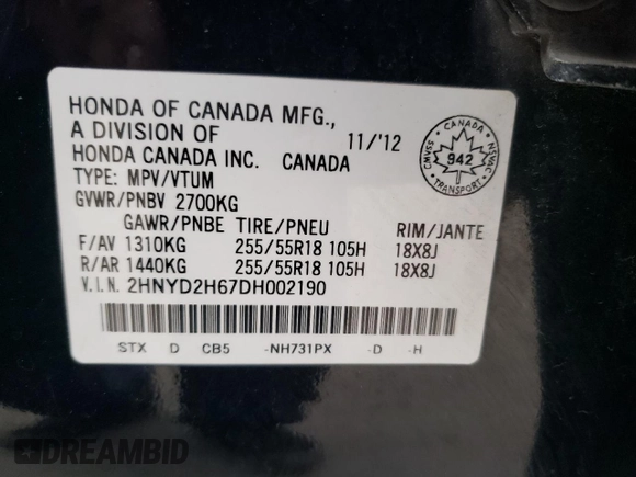 2013 Acura MDX Advance Pkg with VIN 2HNYD2H67DH002190, listed as a Copart auction lot 82210074 with 201,961 mi miles and Clean Title. Bid and sale history available at carsss.com. Image 14.
