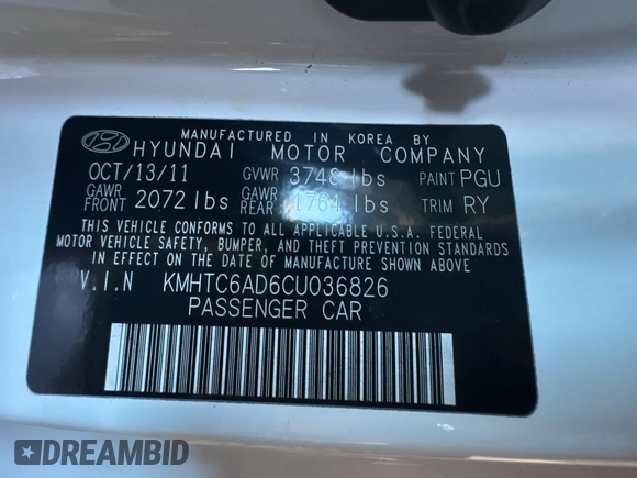 2012 Hyundai Veloster w/Red Int with VIN KMHTC6AD6CU036826, listed as a Copart auction lot 82190224 with 169,497 mi miles and Clean title. Bid and sale history available at DreamBid. Image 10.