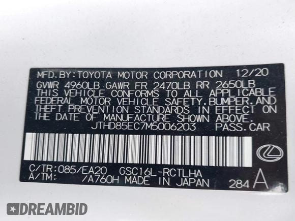 2021 Lexus RC 300 z VIN JTHD85EC7M5006203, wystawiony jako IAAI lot #41833919 z przebiegiem 76 767 mil mil oraz . Historia ofert i sprzedaży dostępna na DreamBid. Obrazek 9.