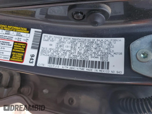 2013 Toyota Tacoma PreRunner z VIN 3TMJU4GN2DM142113, wystawiony jako Copart lot #59042115 z przebiegiem 155 687 mil mil oraz Szkoda całkowita • Salvage title. Historia ofert i sprzedaży dostępna na DreamBid. Obrazek 12.