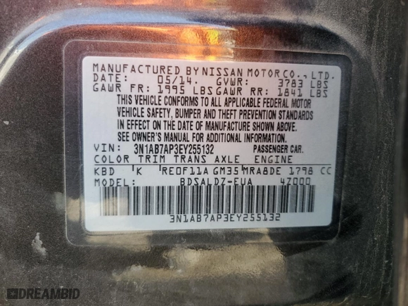 2014 Nissan Sentra SR with VIN 3N1AB7AP3EY255132, listed as a Copart auction lot 52460845 with 180,983 mi miles and Clean Title. Bid and sale history available at carsss.com. Image 12.