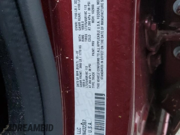 2022 Ram 1500 Big Horn with VIN 1C6SRFBT7NN432367, listed as a Copart auction lot 79211144 with 38,915 mi miles and Salvage title. Bid and sale history available at DreamBid. Image 12.
