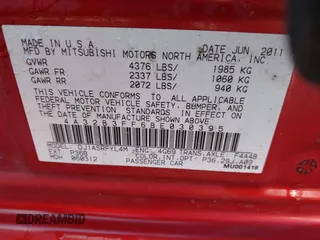 2011 Mitsubishi Galant ES with VIN 4A32B3FF6BE030395, listed as a IAAI auction lot 41362734 with 181,802 mi miles. Bid and sale history available at carsss.com. Image 9.