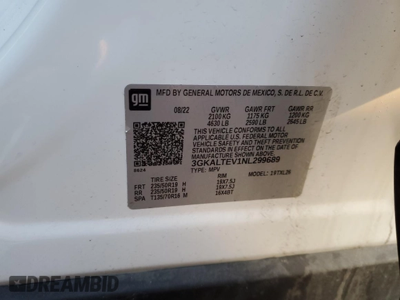 2022 GMC Terrain SLE с VIN 3GKALTEV1NL299689, выставлен на аукционе Copart как лот 53261605 с пробегом 31 102 миль миль и На запчасти • Non repairable. История ставок и продаж доступна на DreamBid. Изображение 15.