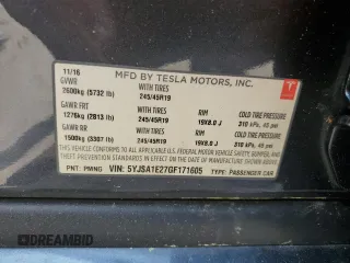 2016 Tesla Model S 90D with VIN 5YJSA1E27GF171605, listed as a Copart auction lot 59608645 with 90,080 mi miles and Salvage title. Bid and sale history available at DreamBid. Image 14.