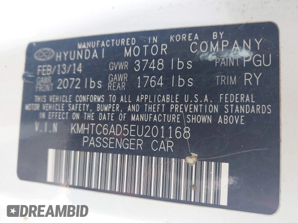 2014 Hyundai Veloster RE:FLEX z VIN KMHTC6AD5EU201168, wystawiony jako IAAI lot #41930766 z przebiegiem 198 909 mil mil oraz . Historia ofert i sprzedaży dostępna na DreamBid. Obrazek 9.