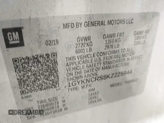 2019 Cadillac XT5 Luxury FWD with VIN 1GYKNCRS5KZ225944, listed as a IAAI auction lot 41935060 with 44,464 mi miles and . Bid and sale history available at DreamBid. Image 9.