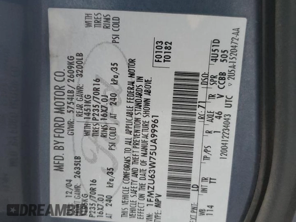 2005 Ford Explorer XLT z VIN 1FMZU63W75UA99961, wystawiony jako Copart lot #72291444 z przebiegiem 196 465 mil mil oraz Nie do naprawy • Non repairable. Historia ofert i sprzedaży dostępna na DreamBid. Obrazek 13.