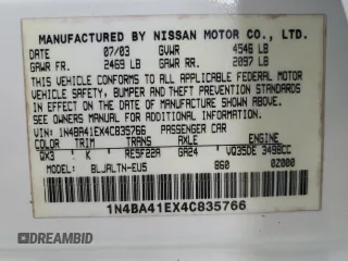 2004 Nissan Maxima SE with VIN 1N4BA41EX4C835766, listed as a Copart auction lot 68449684 with 114,235 mi miles and Salvage Title. Bid and sale history available at carsss.com. Image 13.