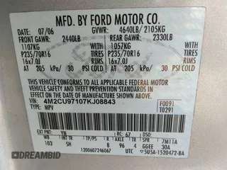 2007 Mercury Mariner Premier с VIN 4M2CU97107KJ08843, выставлен на аукционе IAAI как лот 41748968 с пробегом 194 183 миль миль и . История ставок и продаж доступна на DreamBid. Изображение 9.