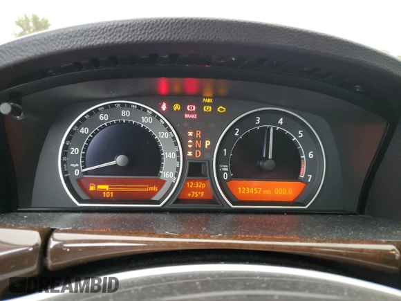 2004 BMW 7 Series 745i with VIN WBAGL634X4DP70421, listed as a Copart auction lot 73309744 with 123,457 mi miles and Salvage Title. Bid and sale history available at DreamBid. Image 9.