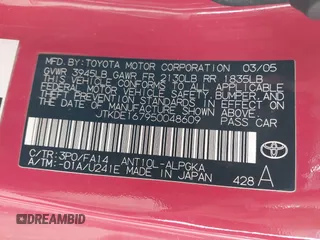2005 Scion tC z VIN JTKDE167950048609, wystawiony jako IAAI lot #42085650 z przebiegiem 150 360 mil mil oraz . Historia ofert i sprzedaży dostępna na DreamBid. Obrazek 9.