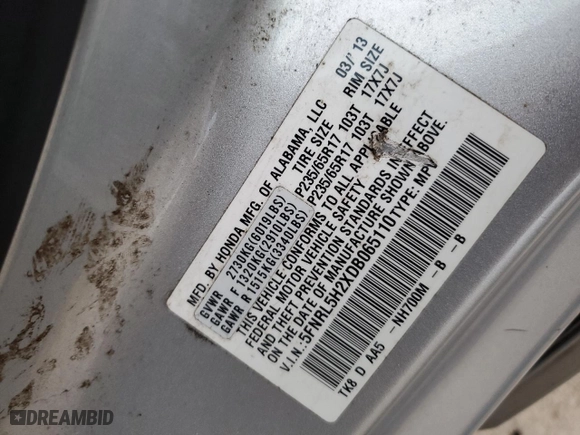2013 Honda Odyssey LX with VIN 5FNRL5H2XDB065110, listed as a Copart auction lot 41387555 with 180,572 mi miles and Salvage Title. Bid and sale history available at carsss.com. Image 13.