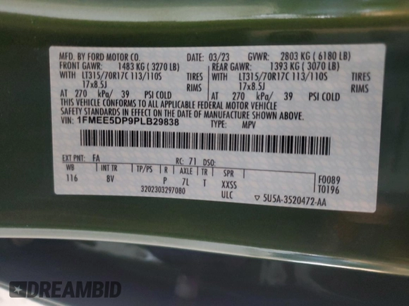2023 Ford Bronco with VIN 1FMEE5DP9PLB29838, listed as a Copart auction lot 62409785 with 11,124 mi miles and Salvage title. Bid and sale history available at DreamBid. Image 12.