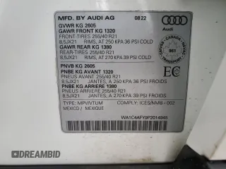 2023 Audi SQ5 Prestige with VIN WA1C4AFY9P2014945, listed as a Copart auction lot 69437214 with 22,853 mi miles and Clean Title. Bid and sale history available at DreamBid. Image 13.