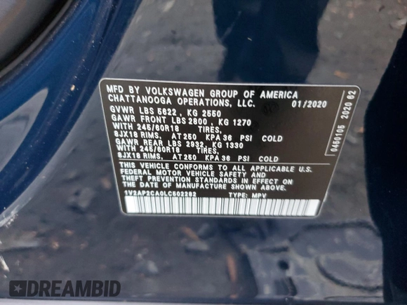 2020 Volkswagen Atlas S with VIN 1V2AP2CA0LC502282, listed as a Copart auction lot 84377224 with 40,327 mi miles and Salvage title. Bid and sale history available at DreamBid. Image 15.