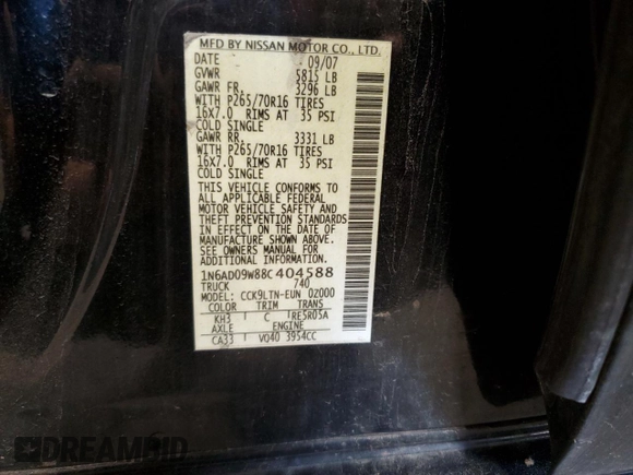 2008 Nissan Frontier LE with VIN 1N6AD09W88C404588, listed as a Copart auction lot 53791295 with 155,708 mi miles and Clean title. Bid and sale history available at DreamBid. Image 12.