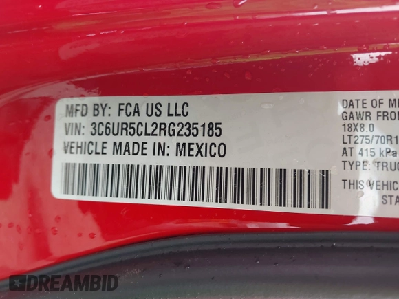 2024 Ram 2500 Tradesman with VIN 3C6UR5CL2RG235185, listed as a IAAI auction lot 42241146 with 11,312 mi miles and . Bid and sale history available at DreamBid. Image 9.