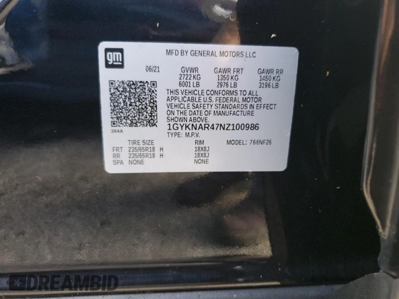 2022 Cadillac XT5 FWD Luxury z VIN 1GYKNAR47NZ100986, wystawiony jako Copart lot #83144574 z przebiegiem Nie podano mil oraz Nie do naprawy • Non repairable. Historia ofert i sprzedaży dostępna na DreamBid. Obrazek 14.