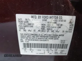 2012 Ford Explorer XLT with VIN 1FMHK8D85CGA22871, listed as a IAAI auction lot 42150187 with 175,724 mi miles and . Bid and sale history available at DreamBid. Image 9.