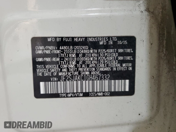 2016 Subaru Forester 2.5i Limited with VIN JF2SJAKC1GH467332, listed as a Copart auction lot 50953525 with 92,903 mi miles and Salvage Title. Bid and sale history available at carsss.com. Image 12.
