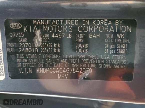 2016 Kia Sportage EX with VIN KNDPC3AC4G7842079, listed as a Copart auction lot 60141025 with 149,249 mi miles and Salvage title. Bid and sale history available at DreamBid. Image 12.