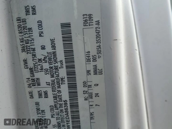 2014 Ford Econoline Cargo Commercial with VIN 1FTNE1EW1EDA86395, listed as a Copart auction lot 45223545 with 79,696 mi miles and Clean title. Bid and sale history available at DreamBid. Image 13.