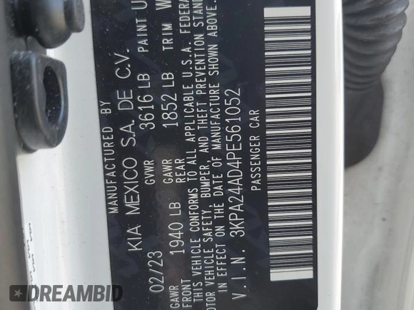 2023 Kia Rio S z VIN 3KPA24AD4PE561052, wystawiony jako Copart lot #55316785 z przebiegiem 94 184 mil mil oraz Nie do naprawy • Non repairable. Historia ofert i sprzedaży dostępna na DreamBid. Obrazek 12.